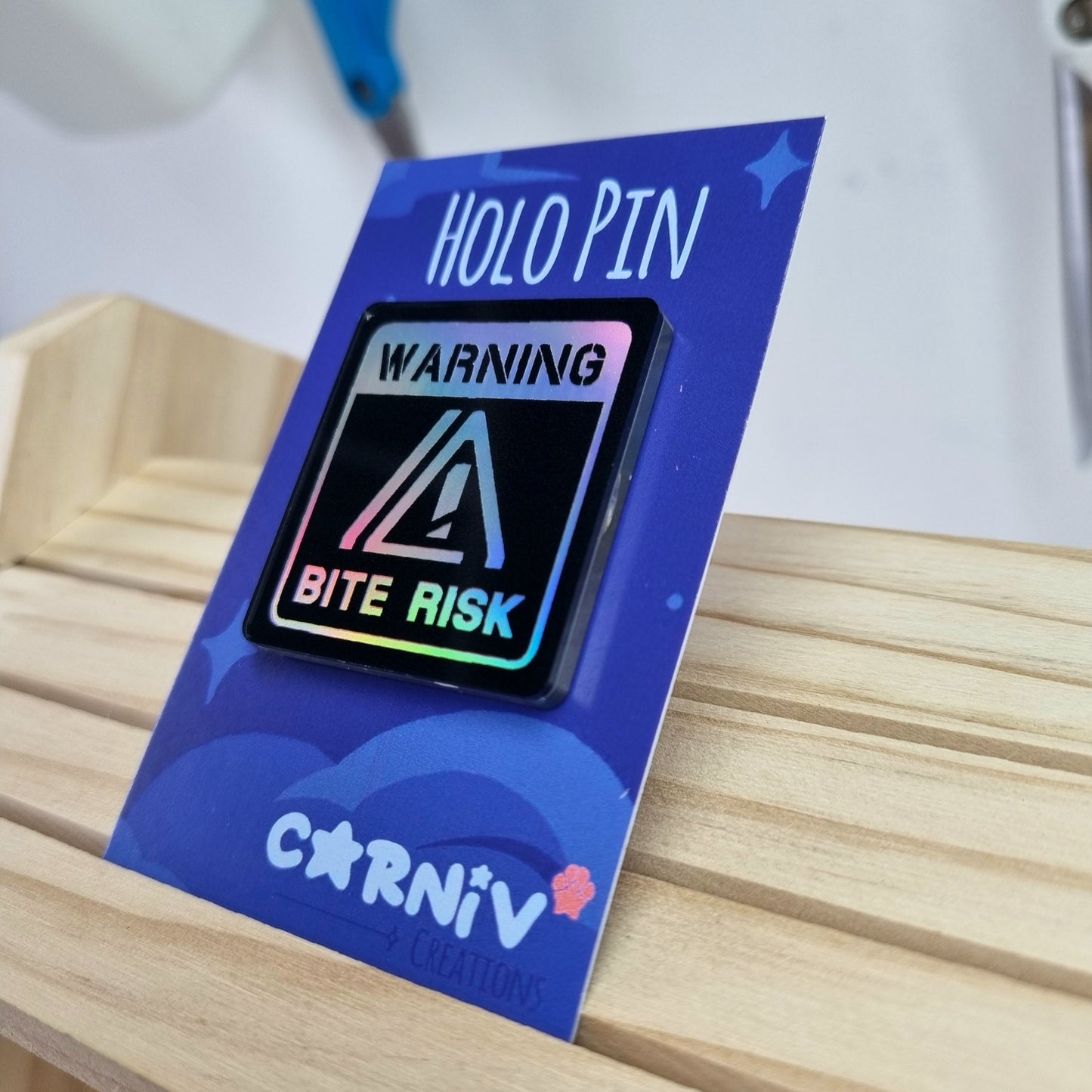 Acrylic Pin Holographic: Bite Risk Warning!