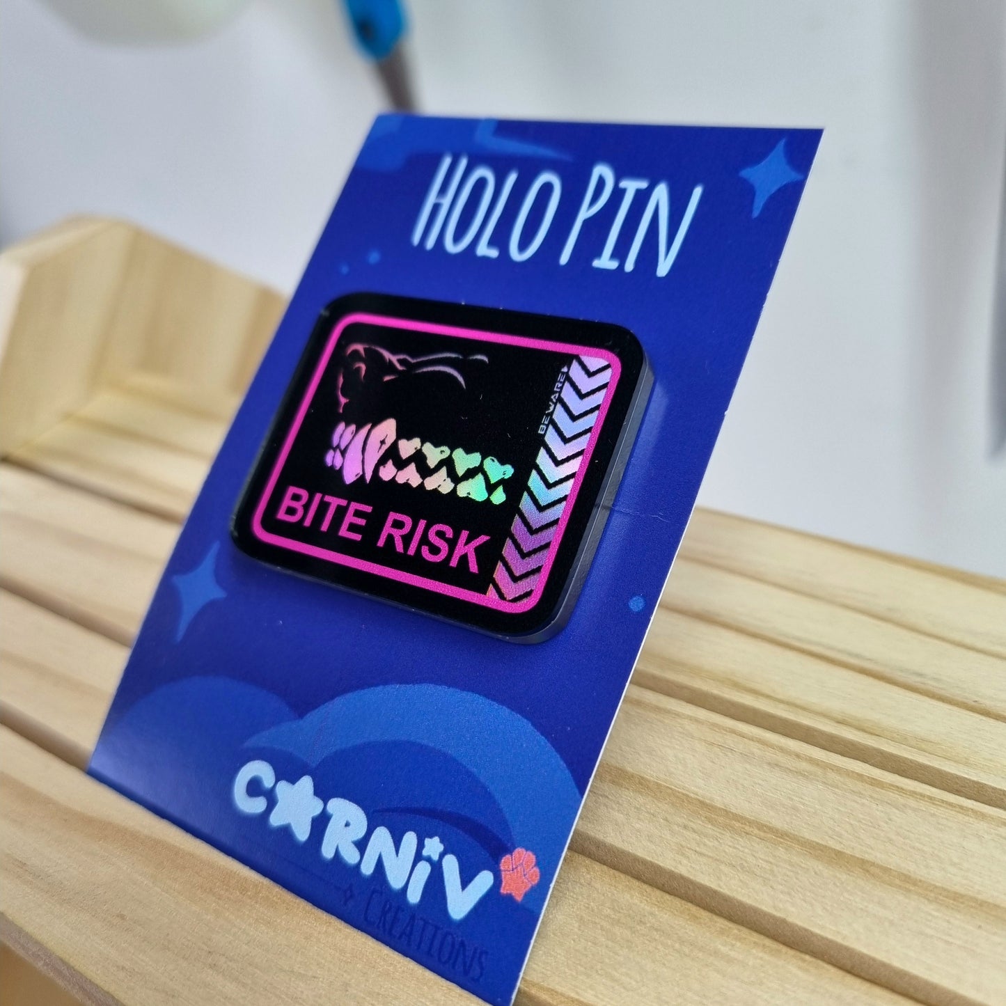 Acrylic Pin Holographic: Bite Risk Pink