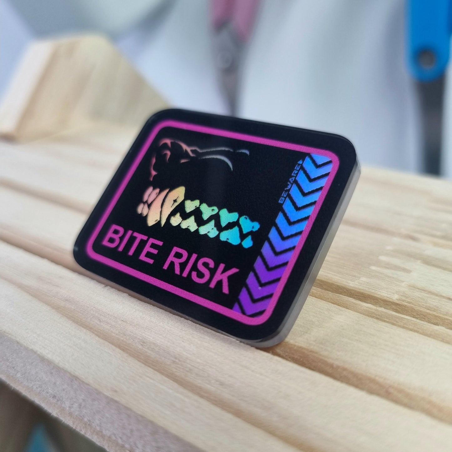Acrylic Pin Holographic: Bite Risk Pink